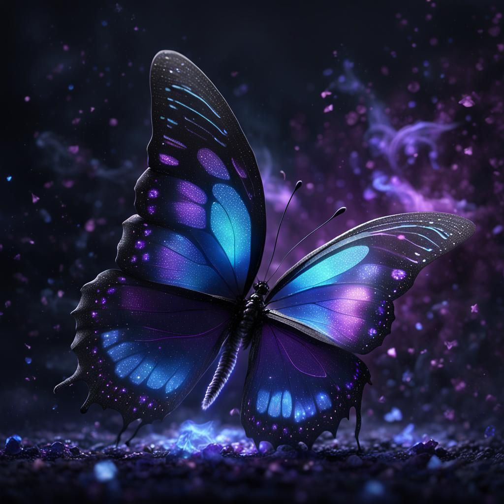 Glowing Butterfly with Glittering Wings in Dark Fantasy