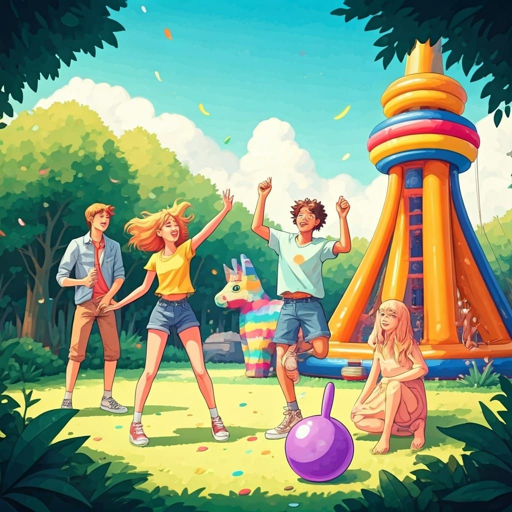 Teenage Party in 90s Anime Style