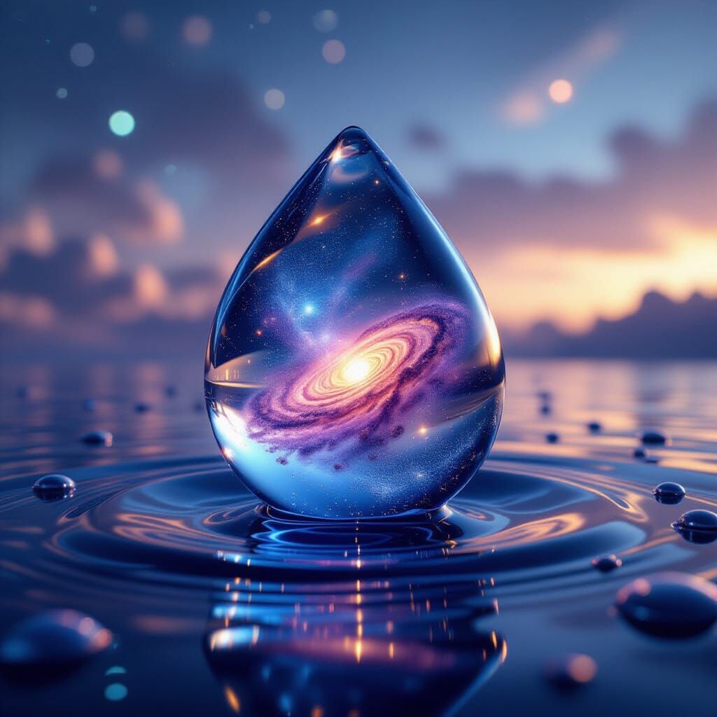 Cosmos in a Water Drop Macro Photography