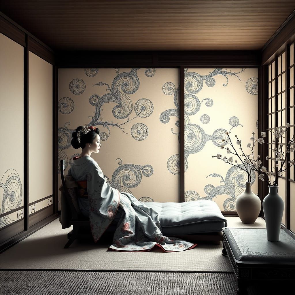 Traditional Japanese Geisha in Serene Ambiance
