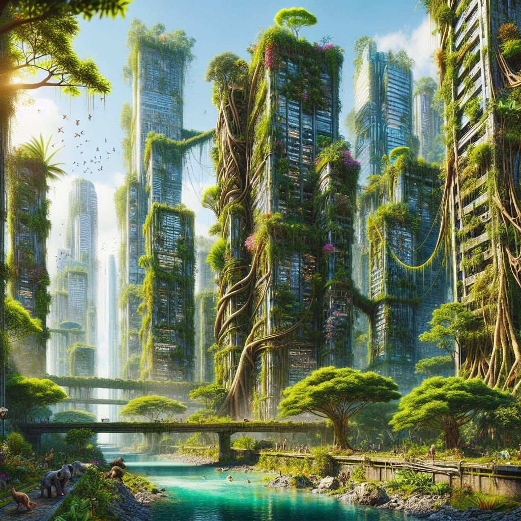 Nature Reclaims Futuristic Metropolis in Vintage Style