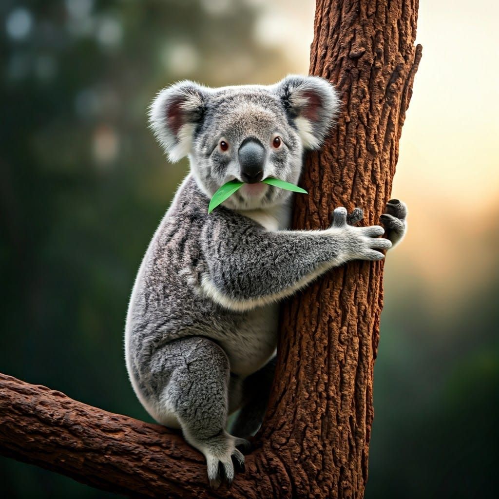 Grey Koala Embracing Eucalyptus Tree in Australian Bushland