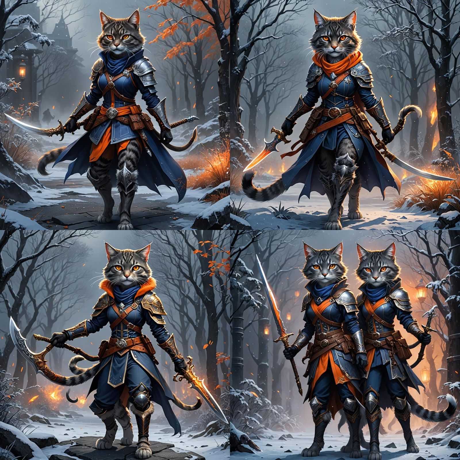 Tabaxi Rogue in Dark Fantasy Anime Style