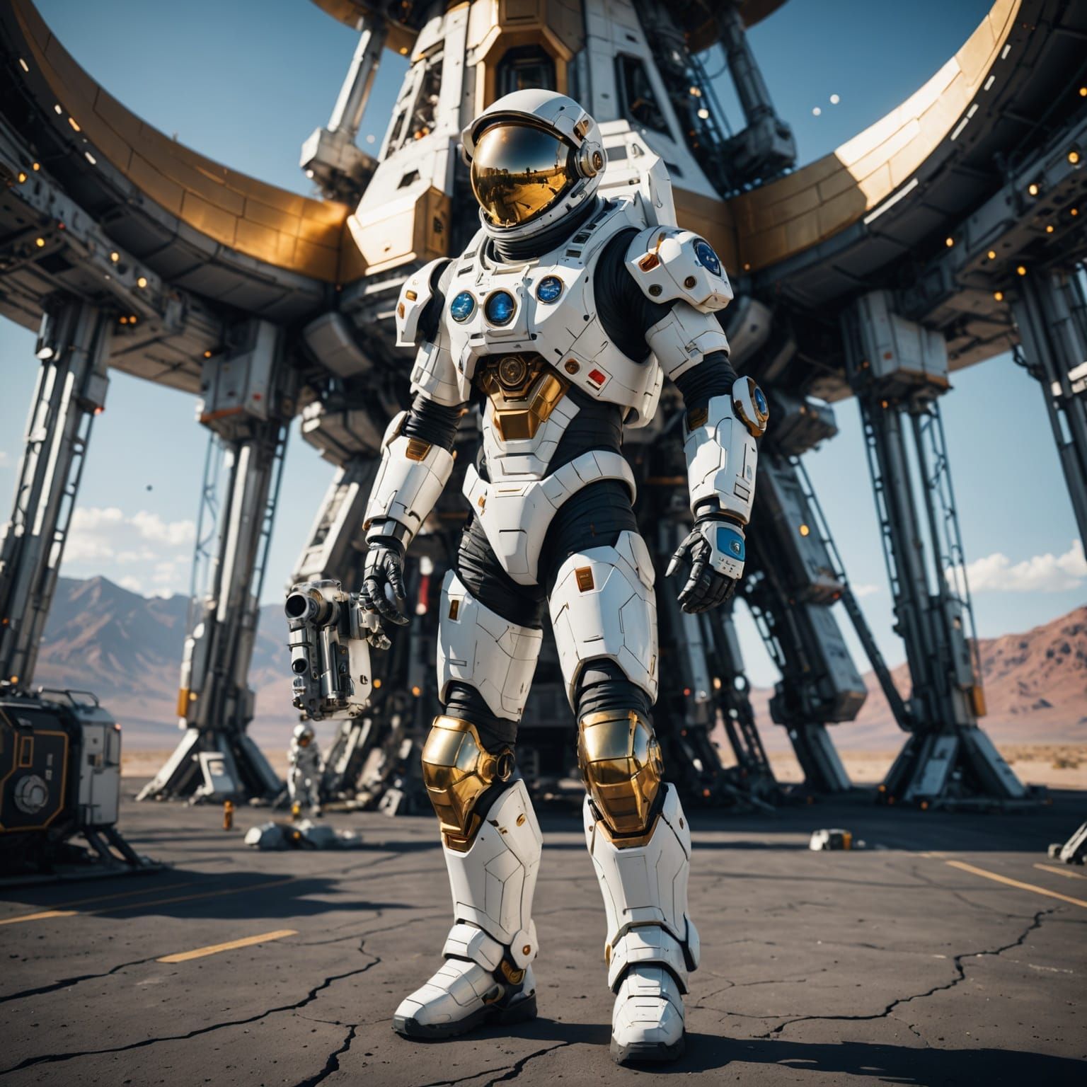 Epic Space Launch Center Scene in Futuristic Style