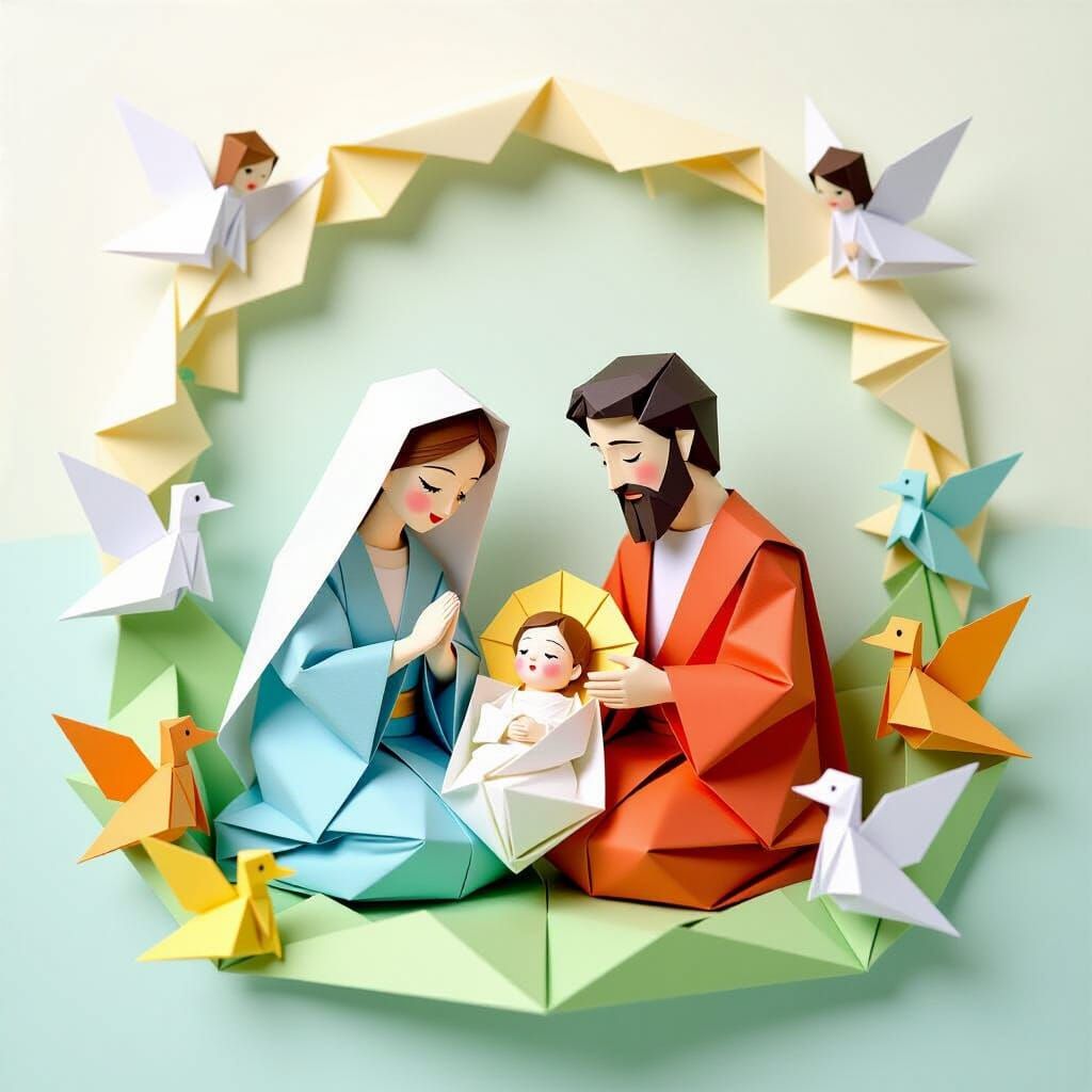 Origami Nativity Scene in Japanese Minimalist Style