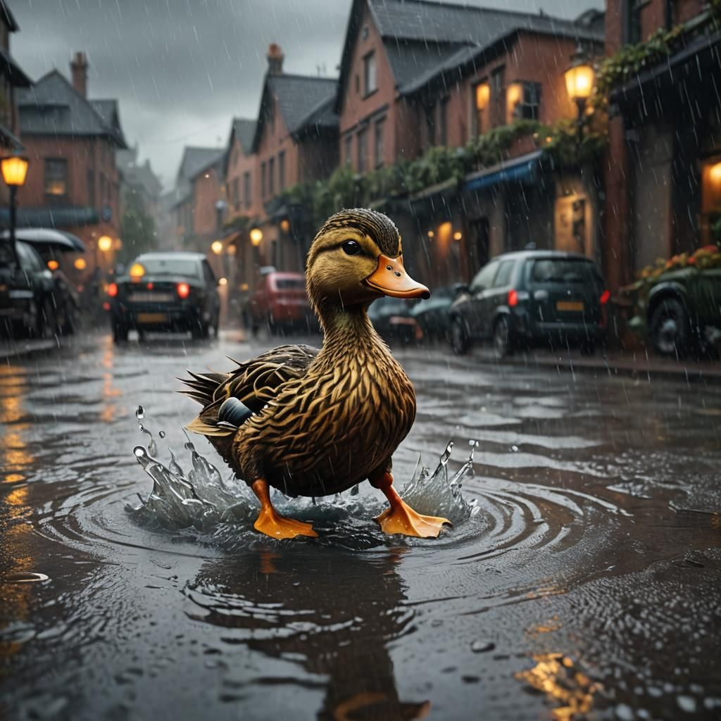 Duckling's Rainy Walk: Detailed Fantasy Concept Art