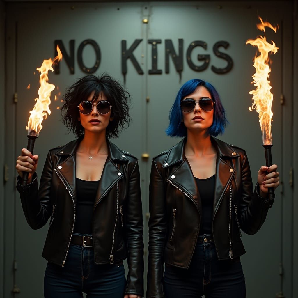 Two Women Holding Torches in Grim Bunker