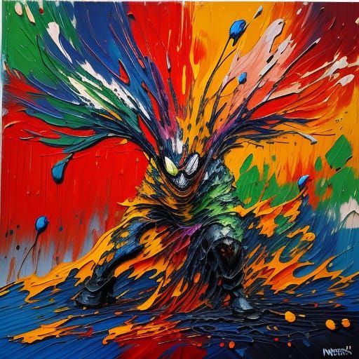 Vibrant Neo-Expressionist Oil Painting with Thick Textured L...