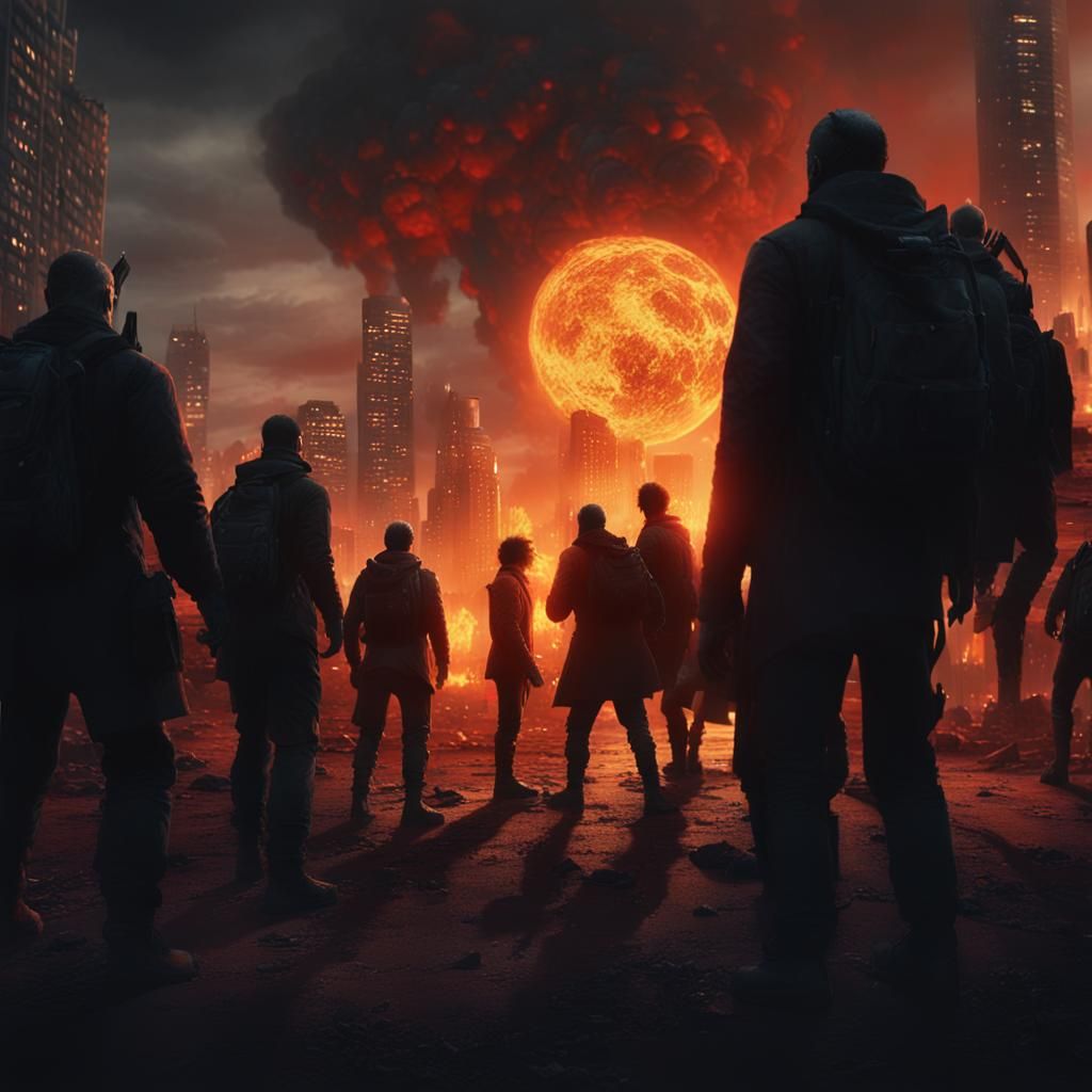 Monstrous Watchers in Apocalyptic Cityscape: Tenebrism Digit...