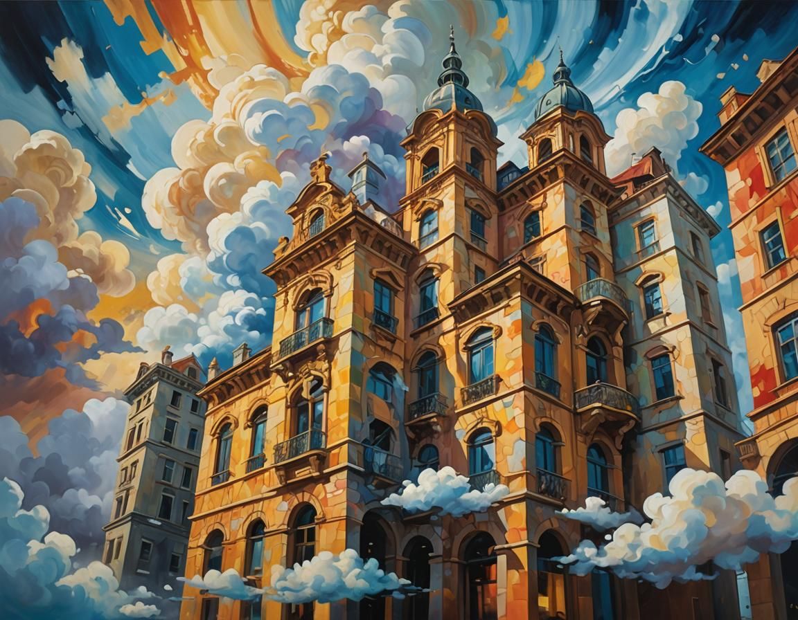 Surreal Fauvist Dreamscape with Swirling Clouds