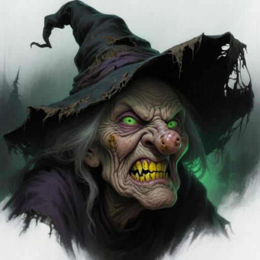 Gothic Portrait of an Angry Old Witch