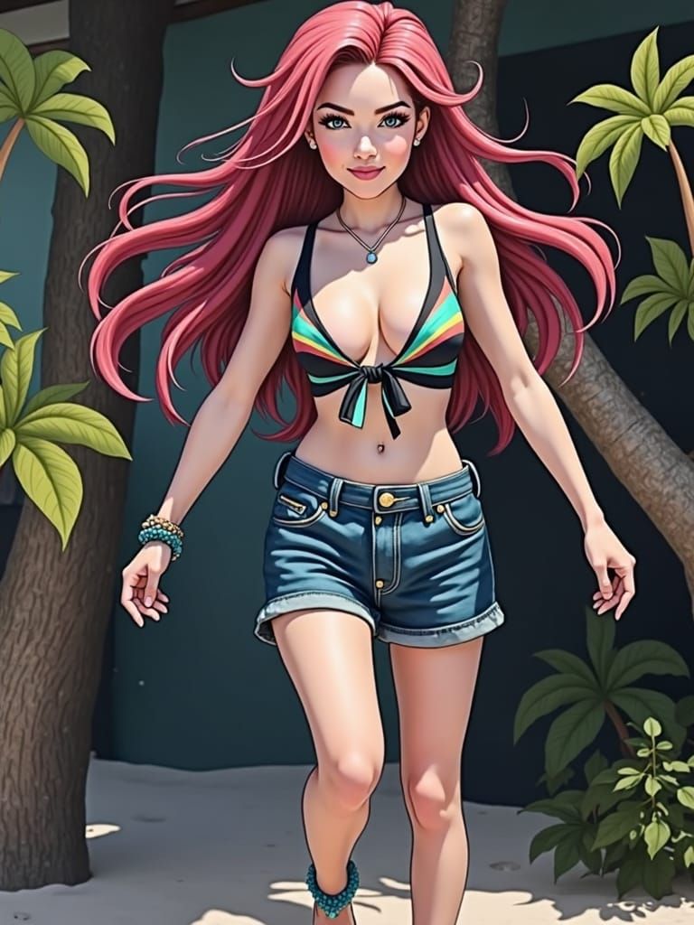 Woman in Red Bikini on Tropical Beach