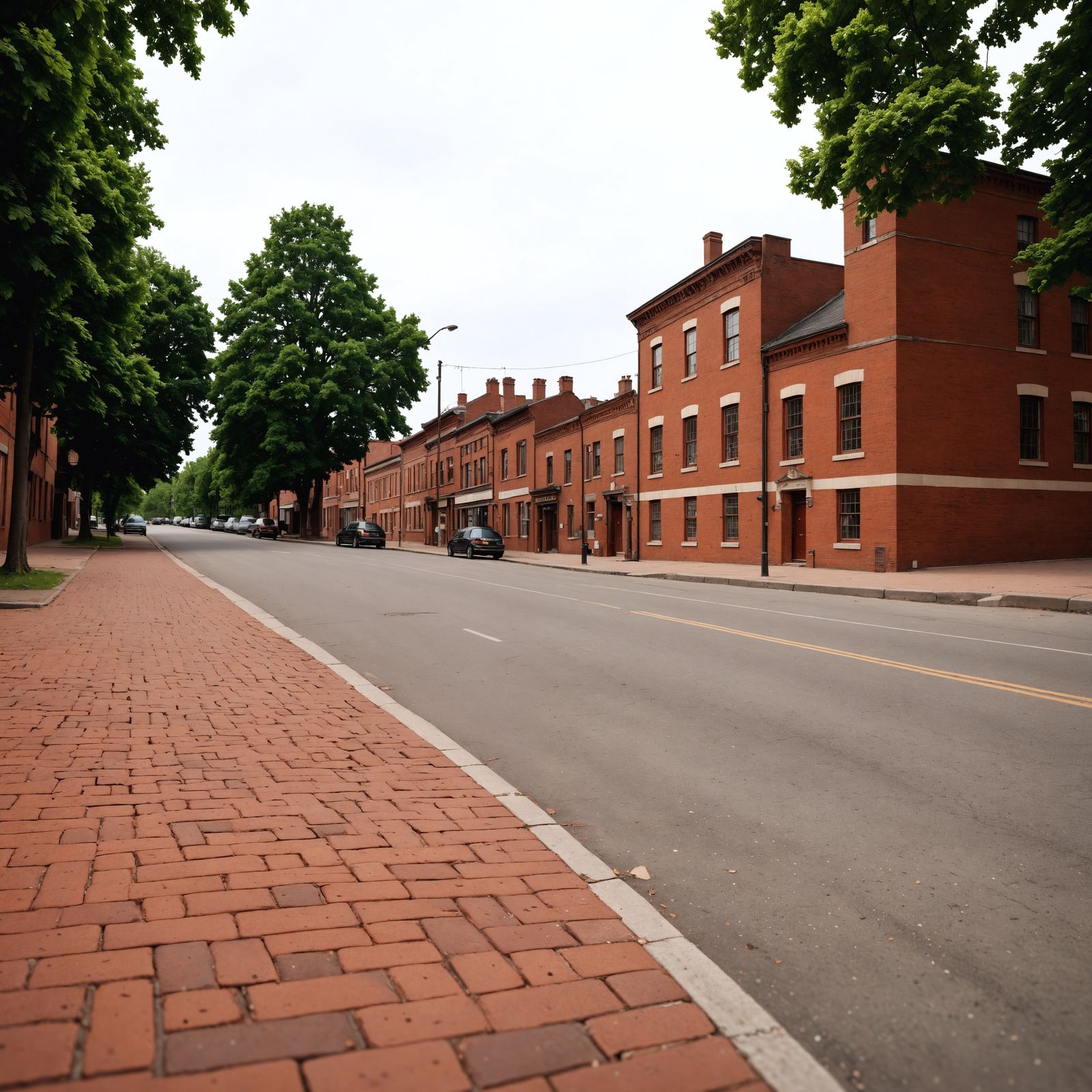 Vibrant Red Brick Townscape, Cinematic Hyperrealism