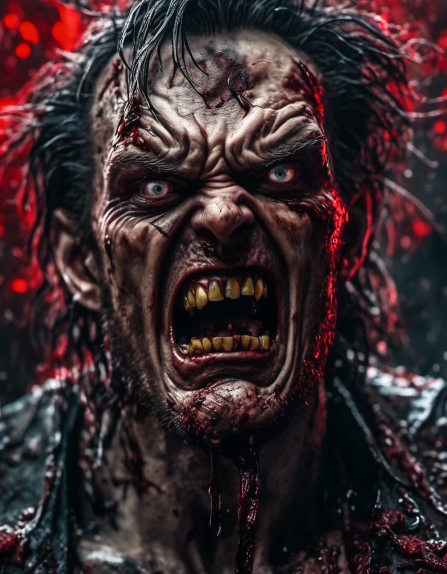 Undead Man Screaming Portrait with Tilt-Shift Effect