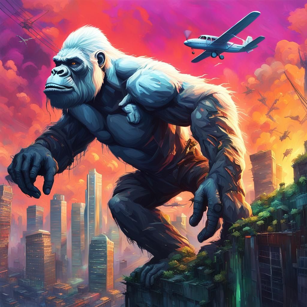 Albino King Kong in Neon Jungle City