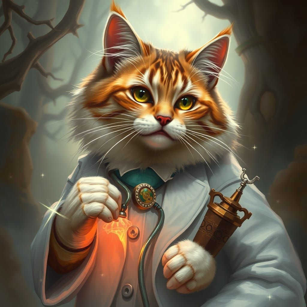 Ethereal Feline Mystic in Whimsical Landscape