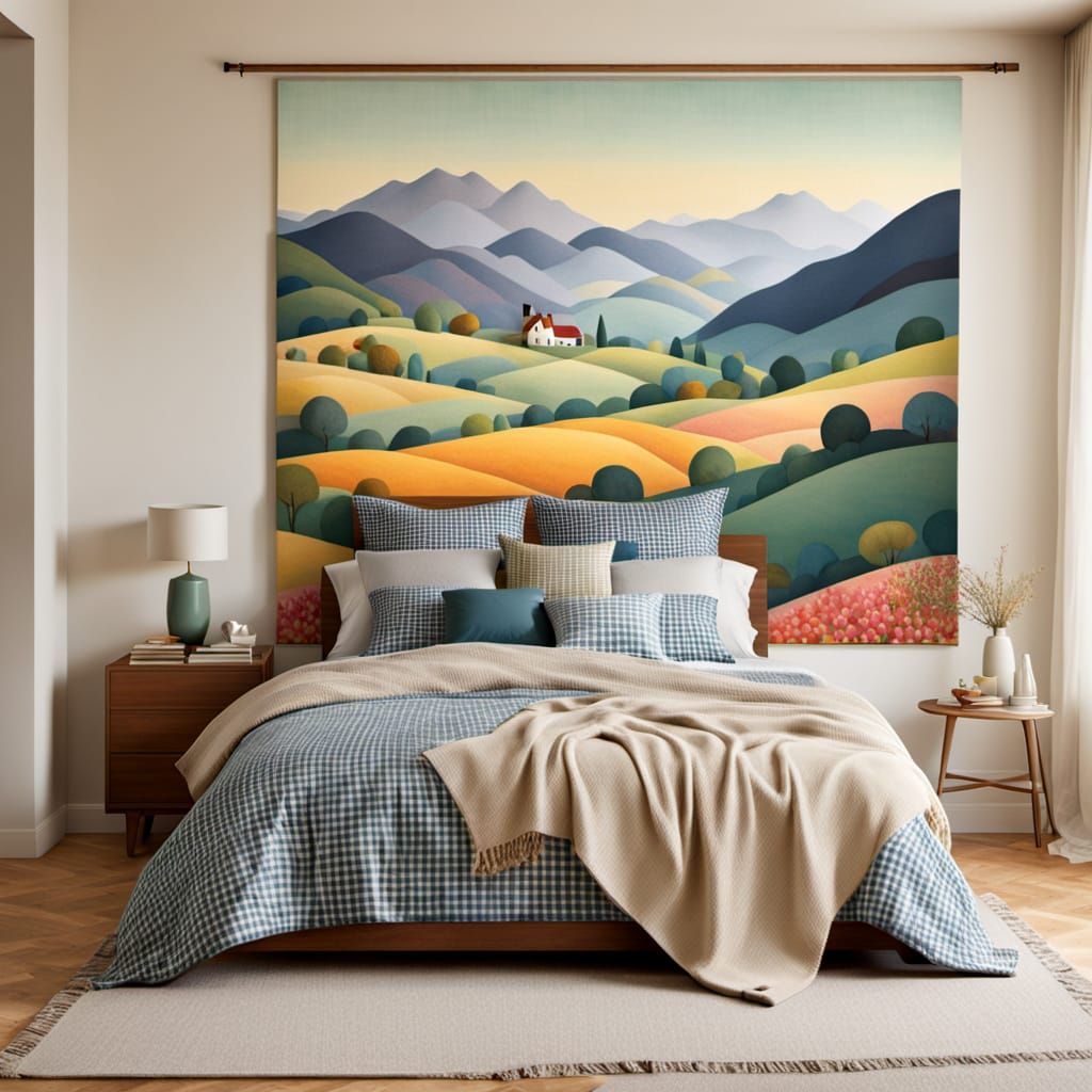 Whimsical Gingham Dreamcatcher in a Surreal Landscape