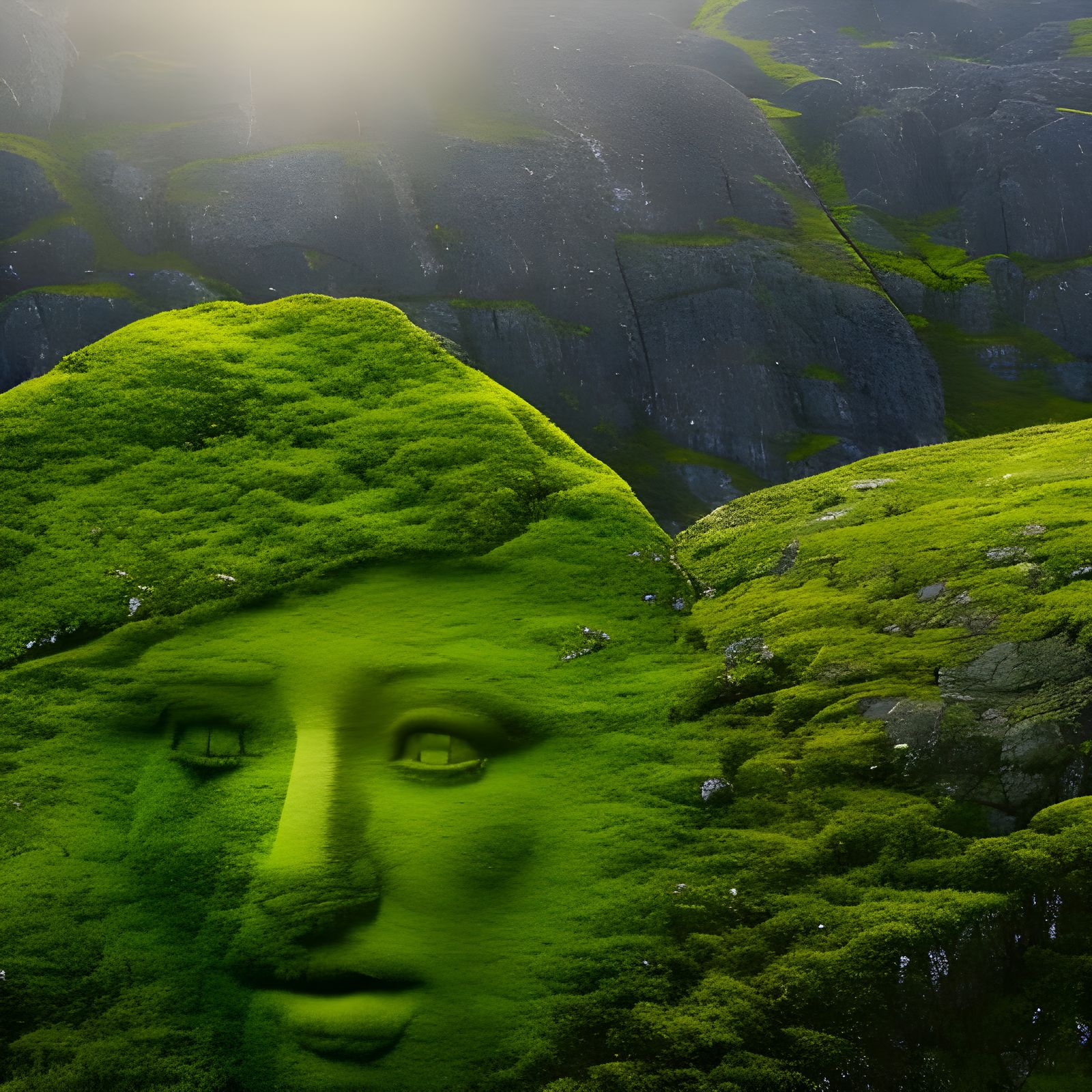 Mossy Boulder Face Emerges from Highlands Landscape
