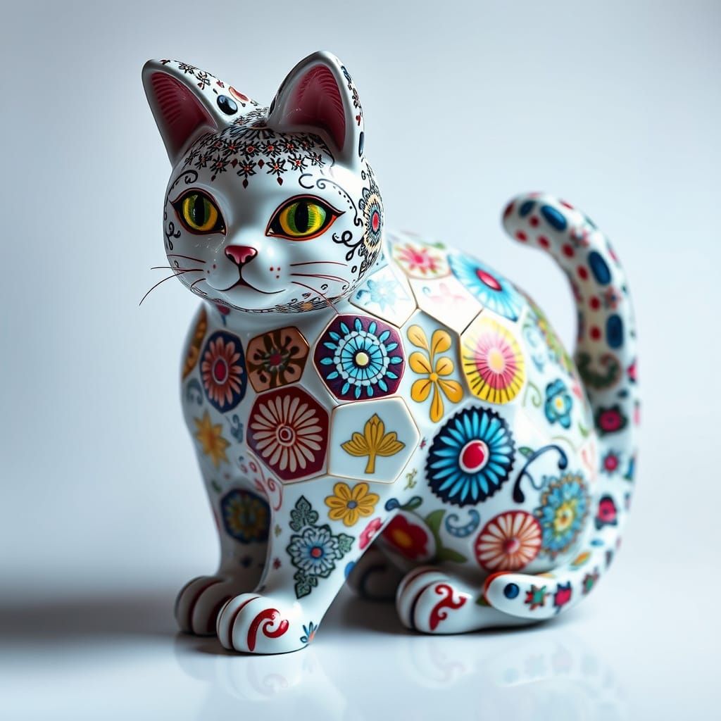 Porcelain Cat Sculpture Inspired by Fantasy Art
