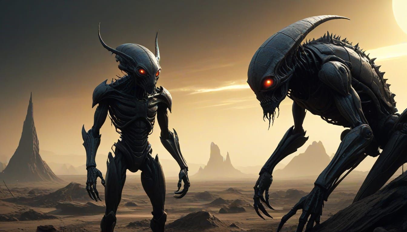 Menacing Insectoid Alien in Desolate Sci-Fi Landscape