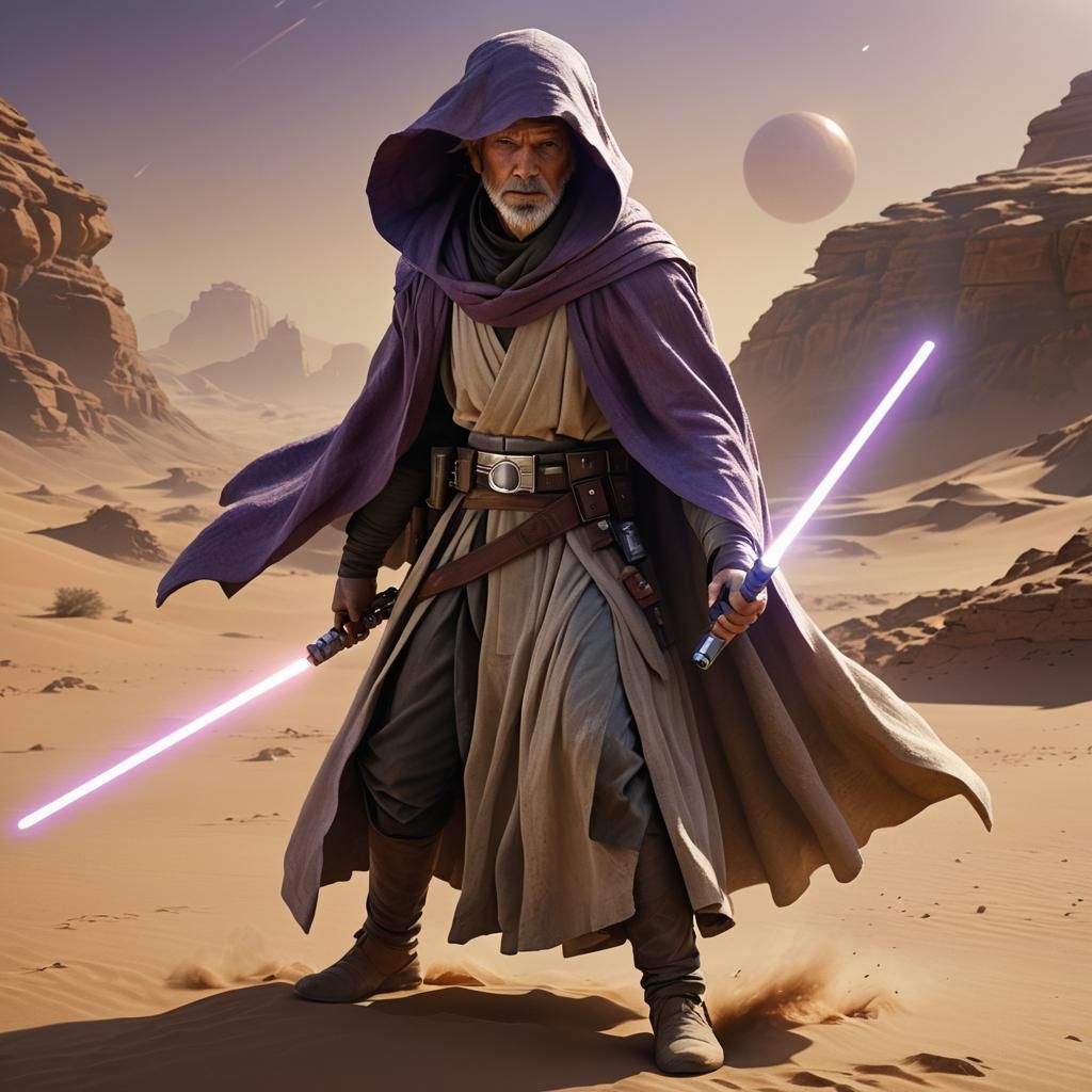 Jedi Master on Tatooine with Purple Lightsaber