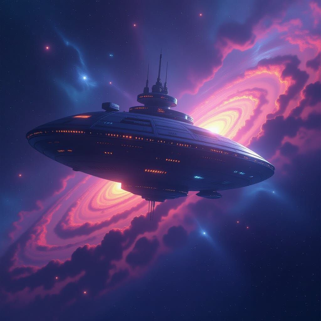 Futuristic Space Station Drifting in Cosmic Panorama