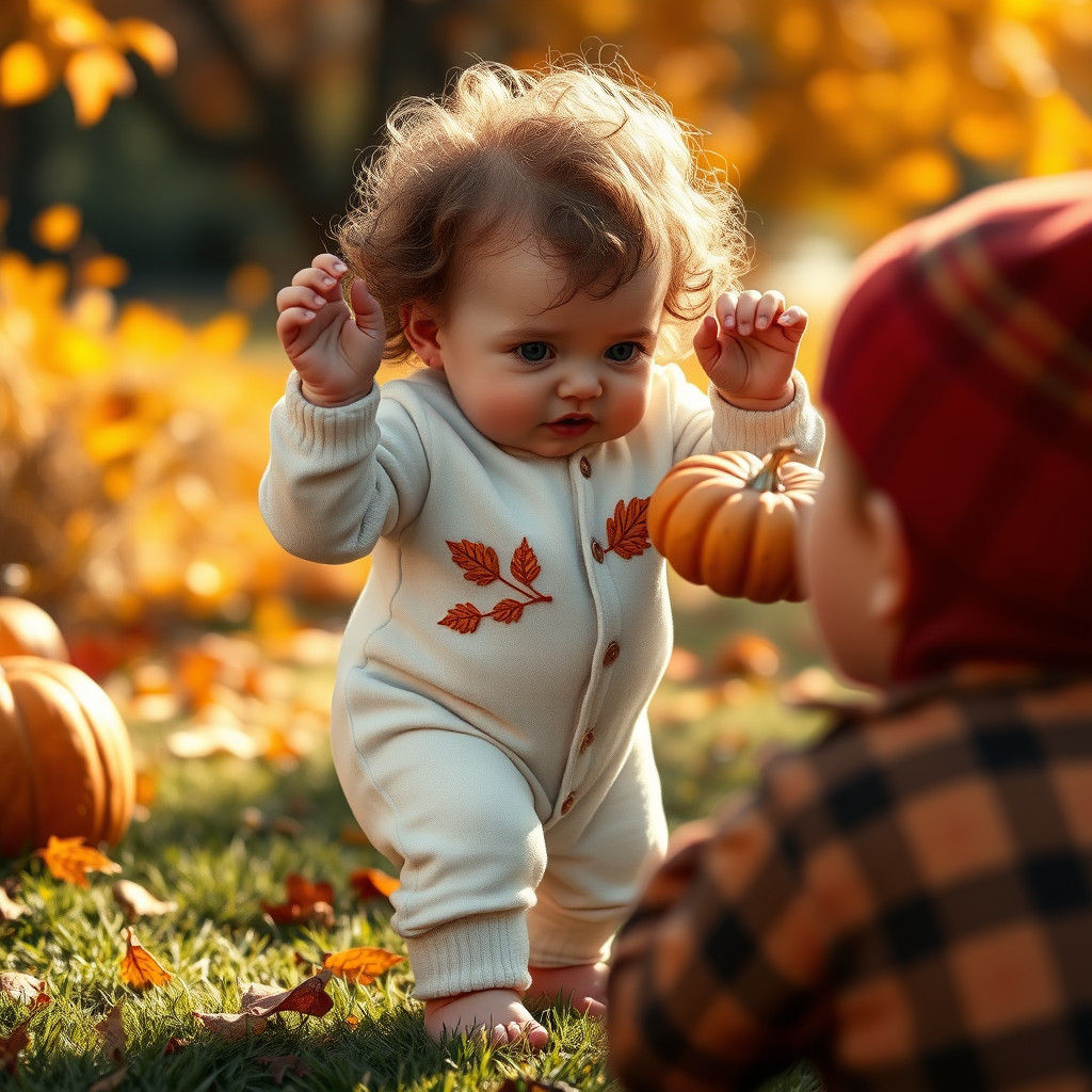 Rosy Toddler Flips Pumpkin Pie in Autumnal Face-Off
