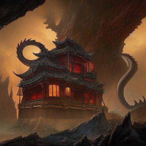 Detailed Dragon House Fantasy Concept Art