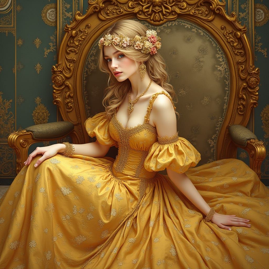 Golden Elegance in Baroque Illustrative Style