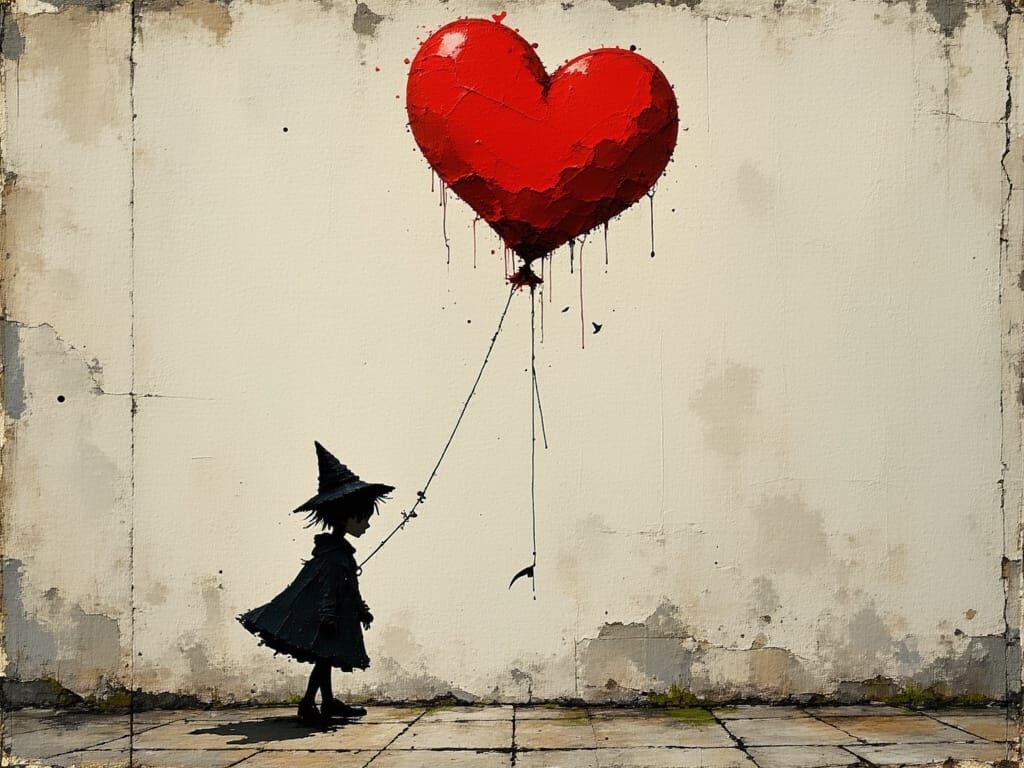 Girl With Red Balloon Street Art in Banksy Style