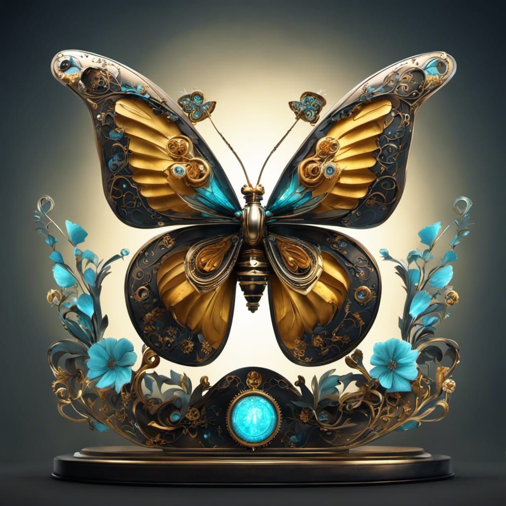 Steampunk Butterfly Trophy with Bioluminescent Details