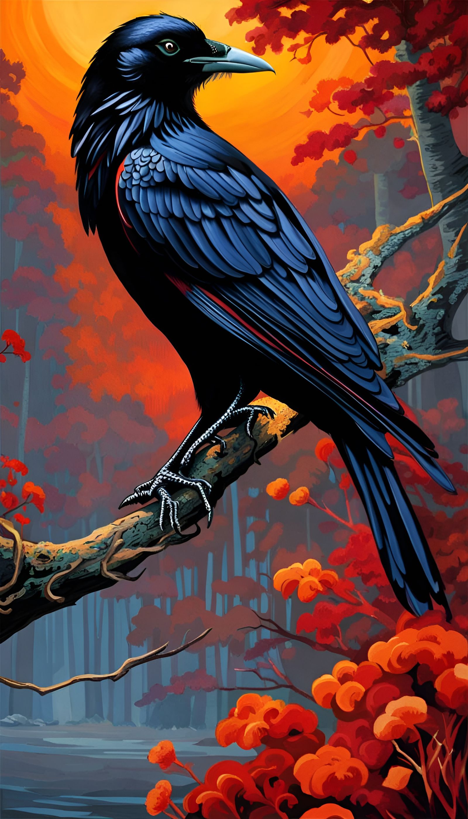 Steampunk Crow Ink Drawing in Impasto Style