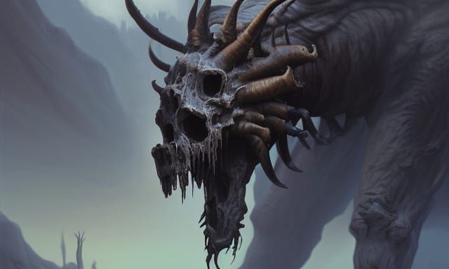 Humanoid Beast in Tar Pit with Skull Mask