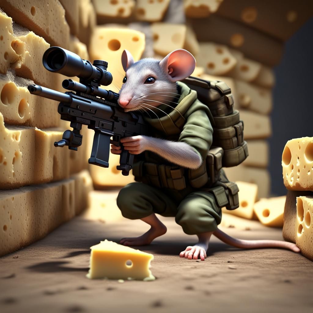 SAS Sniper Rat in Cheese Fortress, 3D Render