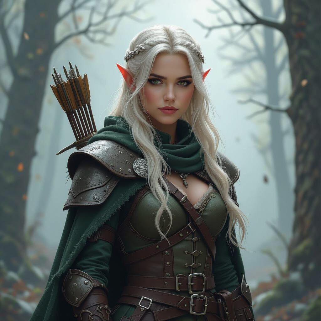 Elf Scout in Dark Forest with Luminous Bow