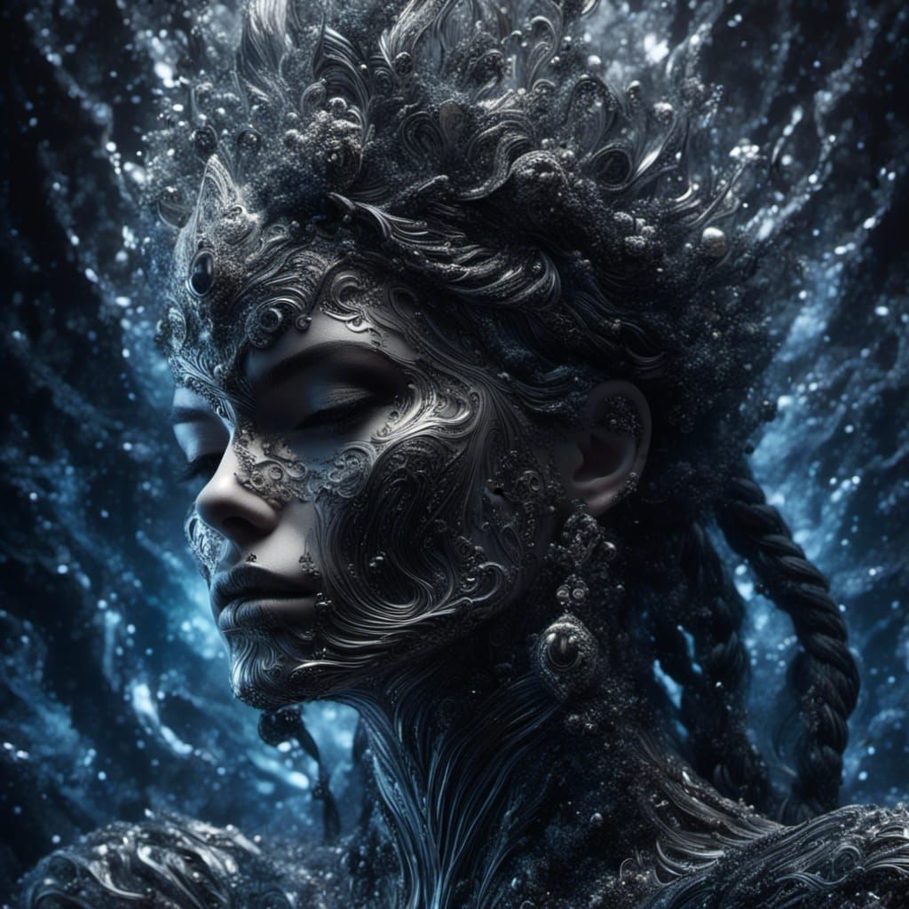 Hyperrealistic Chrome Skull with Viking Woman