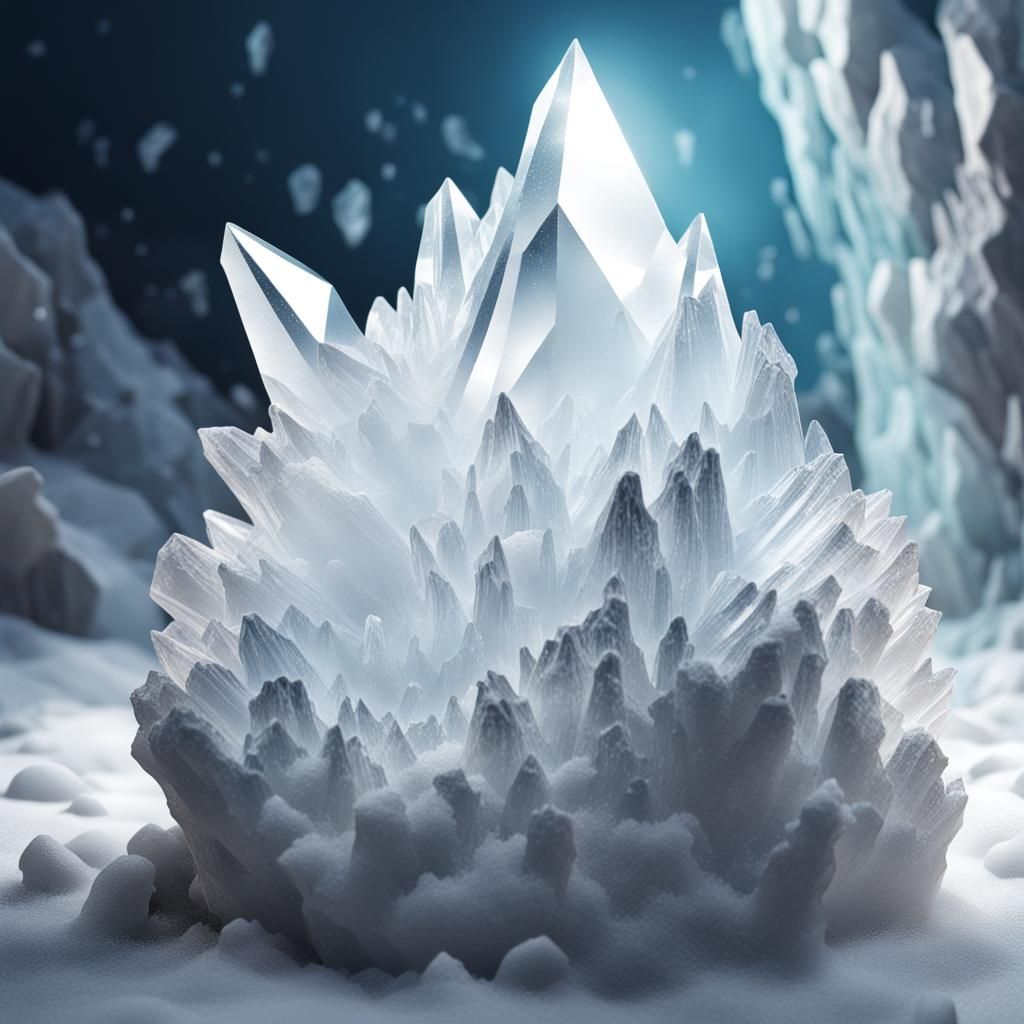 Glimmering White Crystal Cave in Hyperrealistic Splash Art