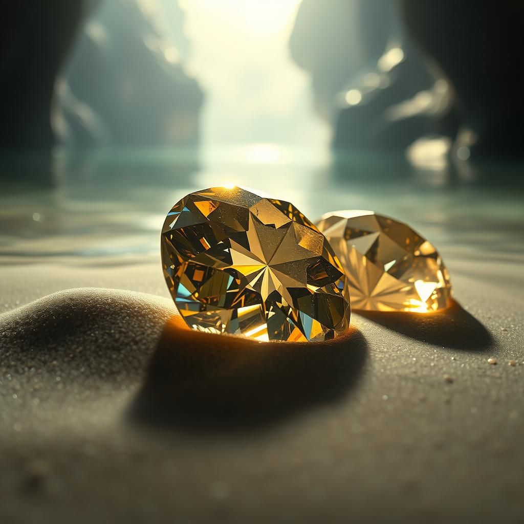 Iridescent Diamonds in Cave River: Hyperrealistic Image