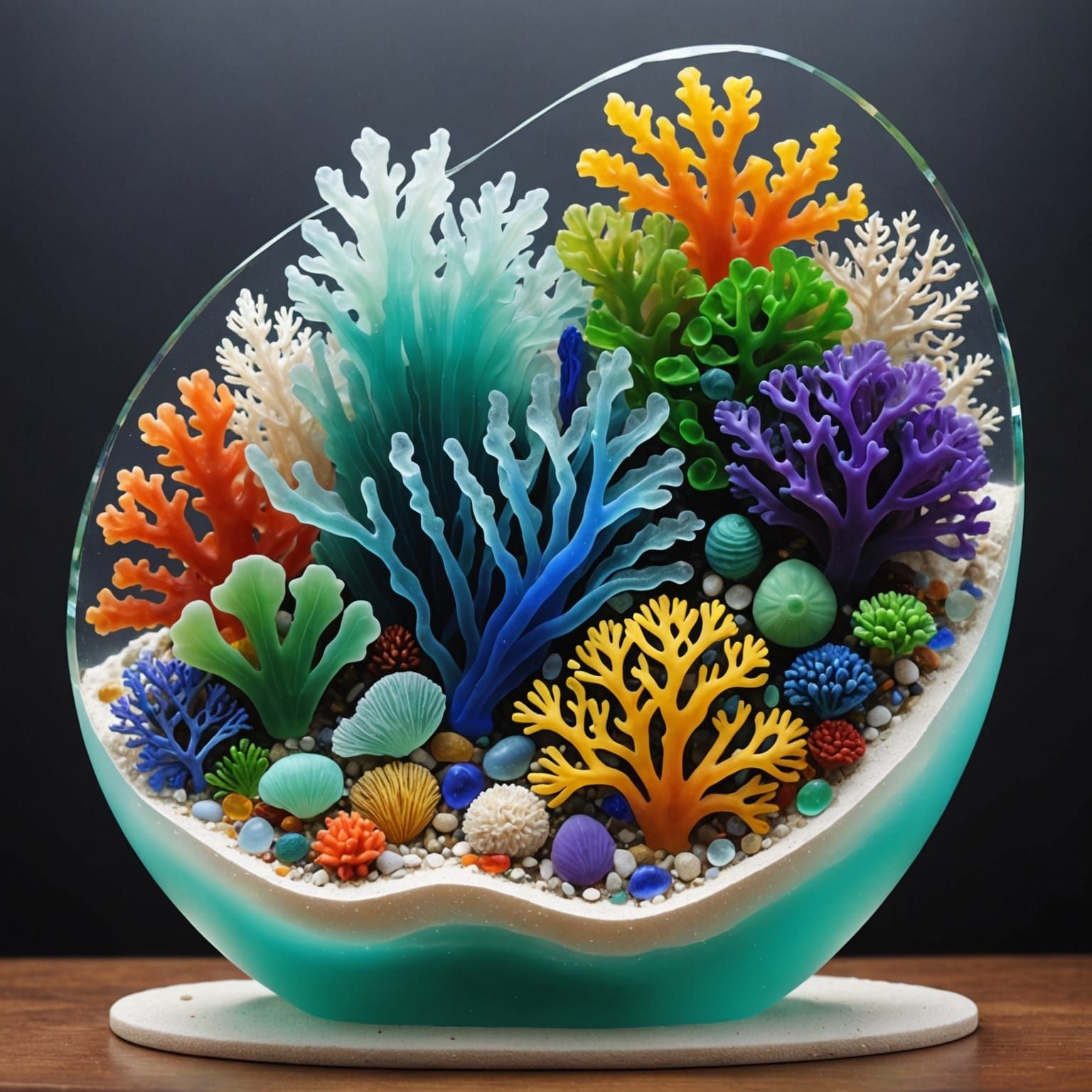Sea Glass Sculpture of a Vibrant Coral Reef