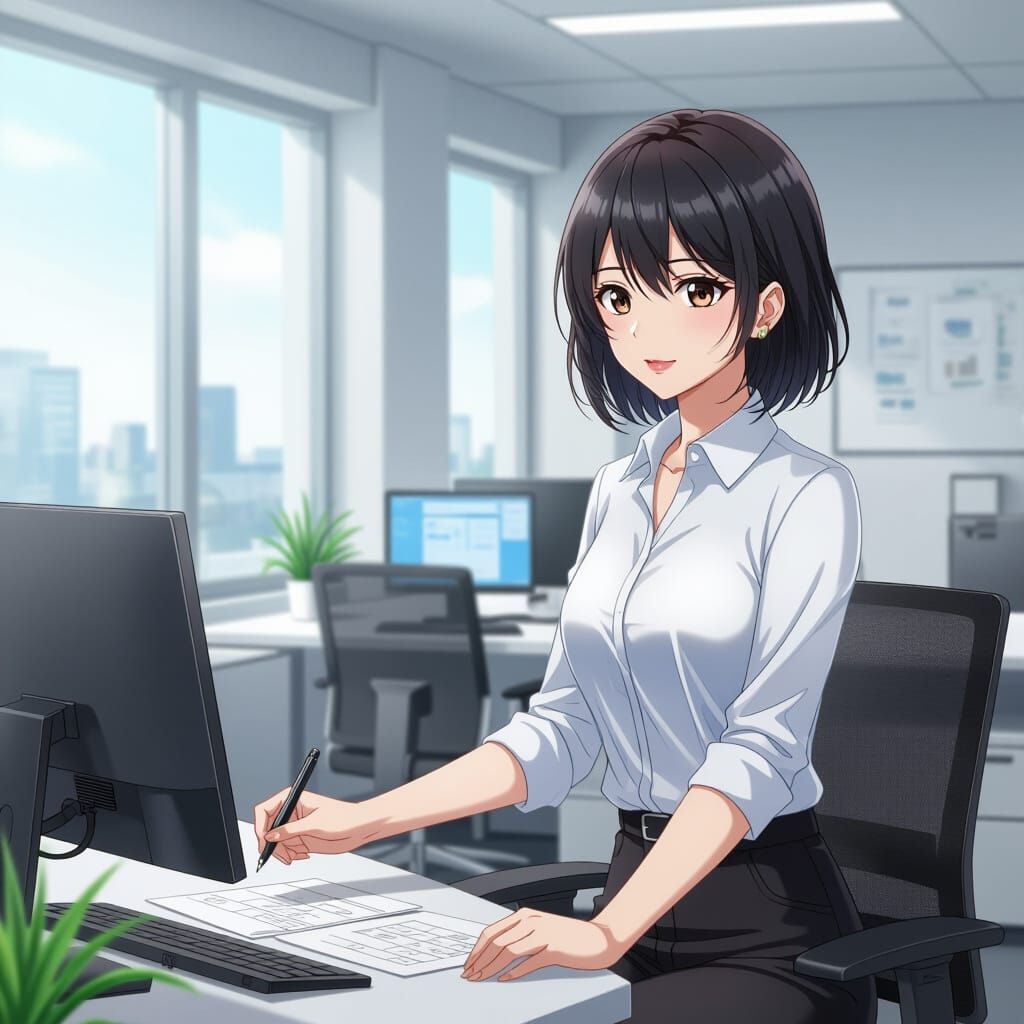 Anime Woman Orders Boss in Office