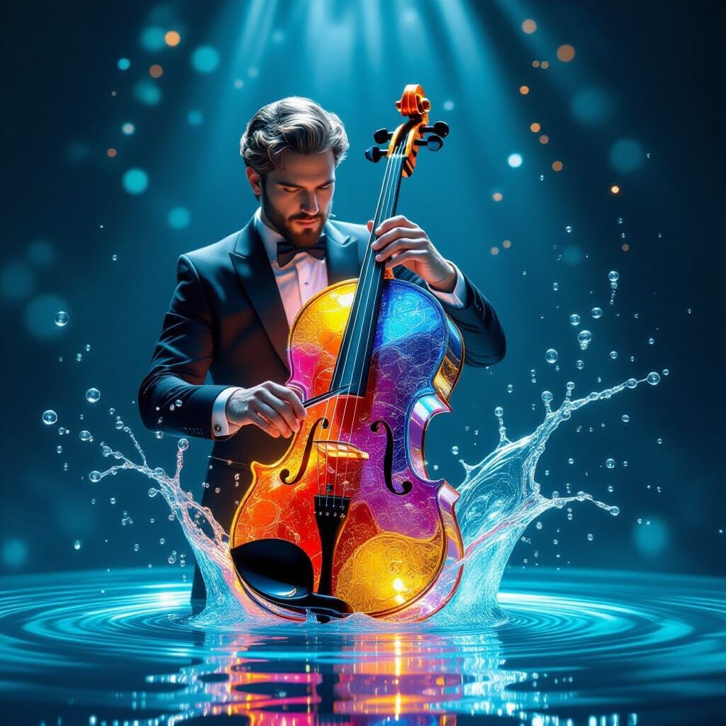 Abstract Liquid Glass Violin Sculpture in Void