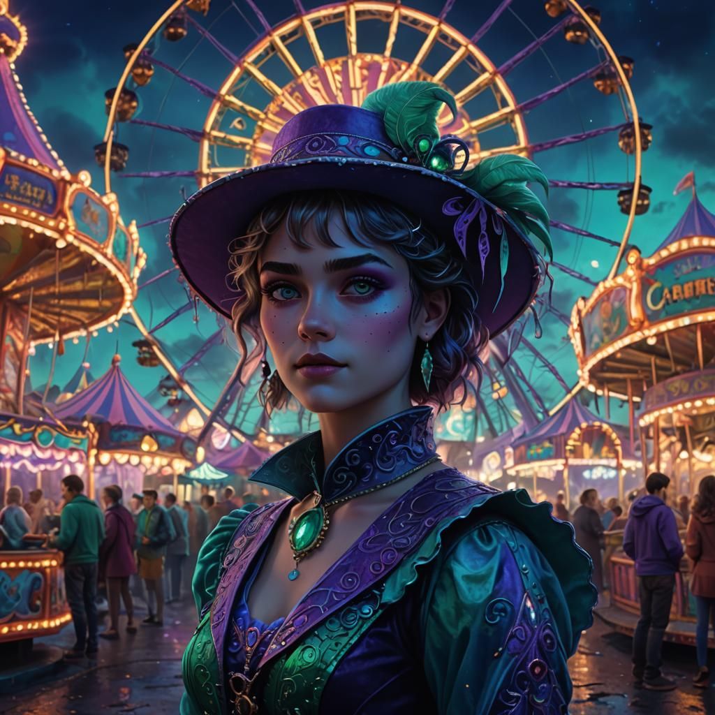Mystical Carnival at Twilight: Magical Realism Concept Art