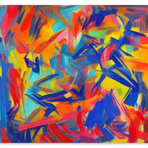 Expressionist Figure Jumping with Toys in Impasto Style