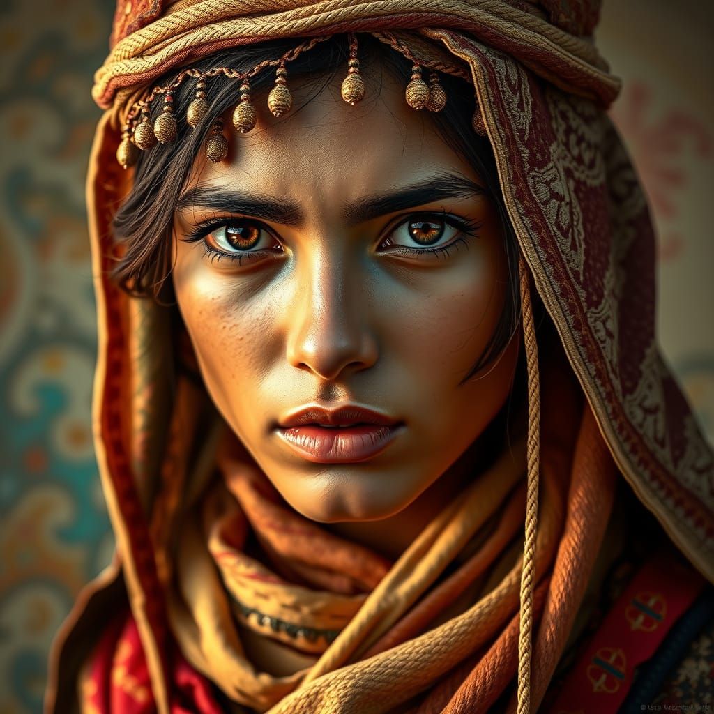 Hyperrealistic Desert Goddess in Vibrant Attire