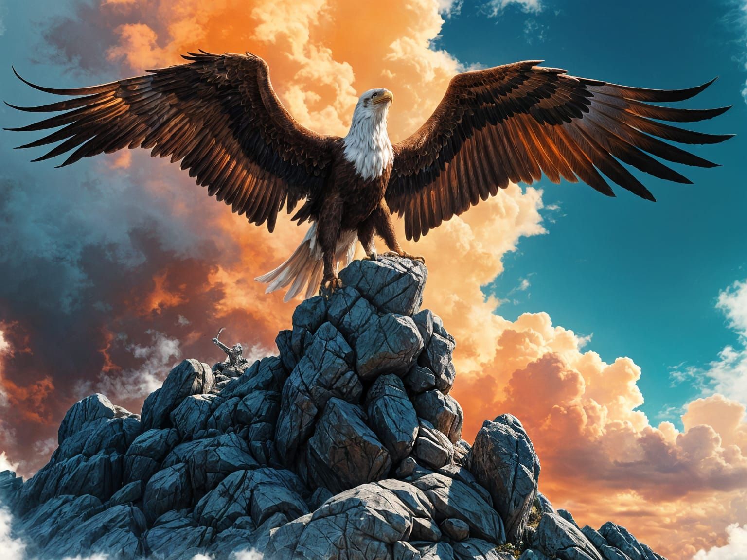 Eagle Perched on rocks.