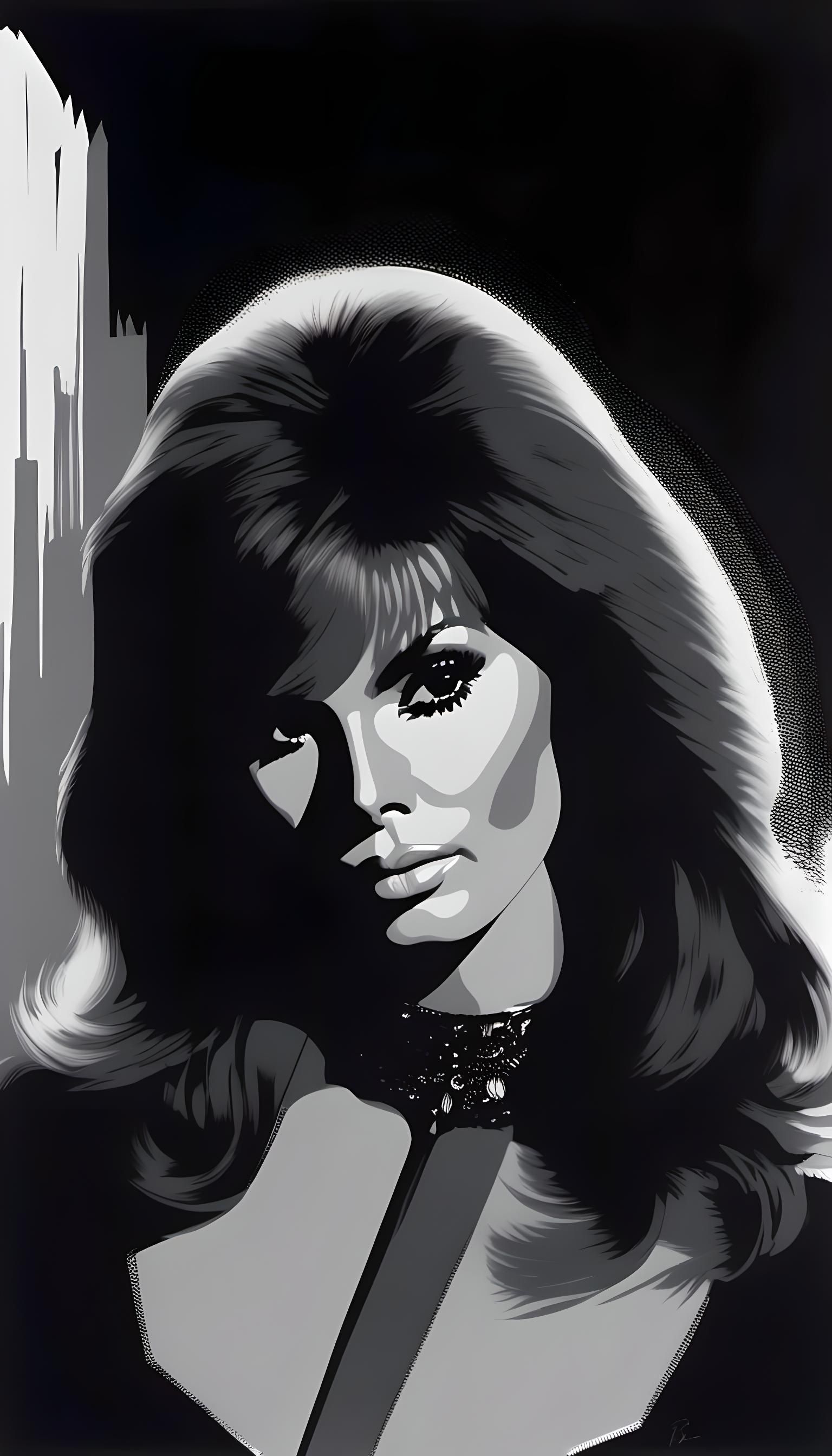 Raquel Welch Portrait in Pen and Ink Style