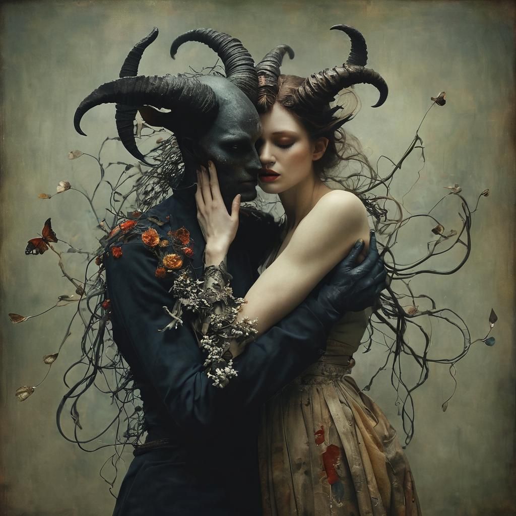 Surreal Embrace: Intricate Demons in Entangled Detail