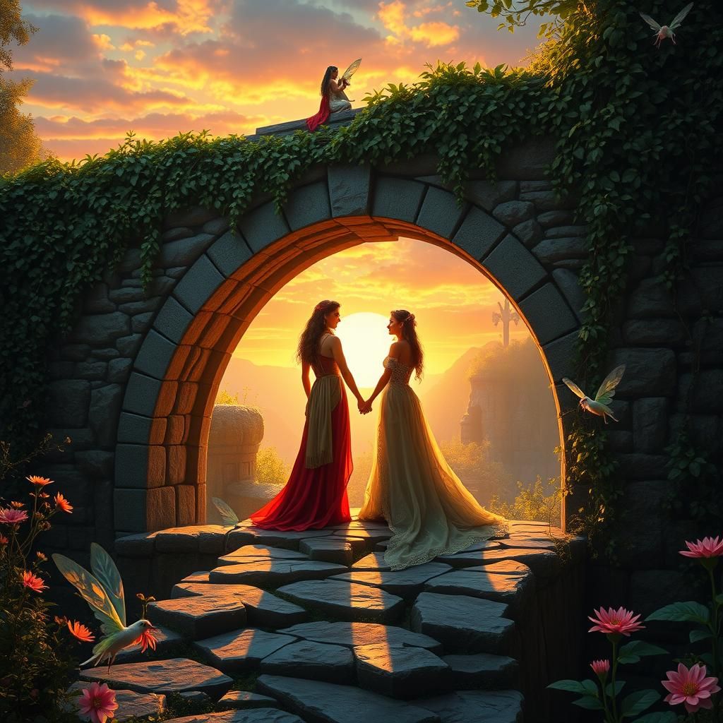 Mystical Couple at Sunrise: Fantasy Concept Art
