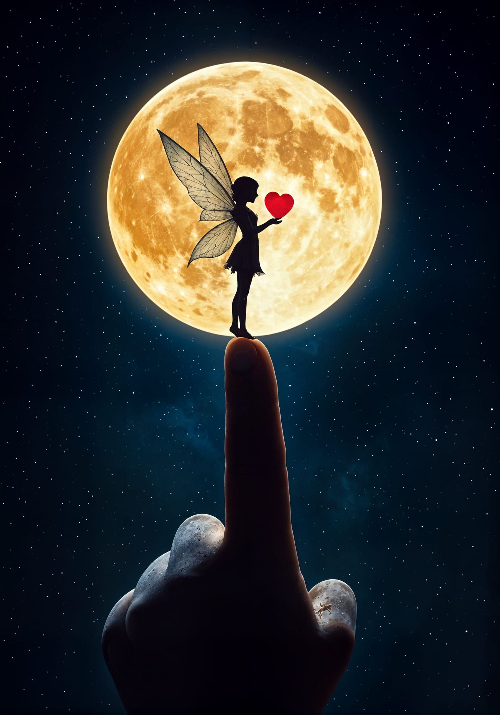 Fairy and Child Silhouette with Moon