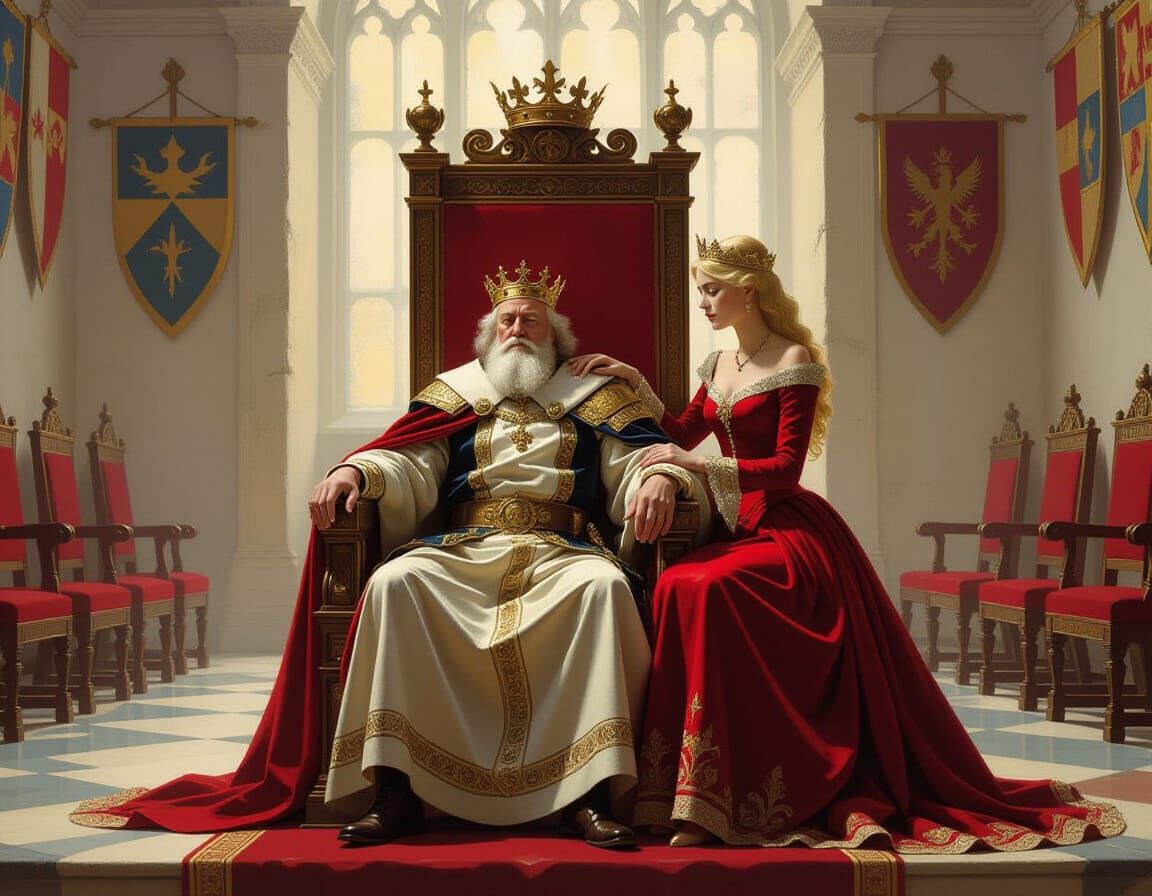 Old King's Sadness in Impressionist Throne Room